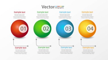 Bilgi grafikleri tasarım şablonu. 4 adım veya seçenekli iş konsepti, iş akışı düzeni, diyagram, yıllık rapor ve web tasarımı için kullanılabilir. Yaratıcı pankart, etiket vektörü