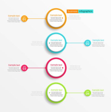 Bilgi grafikleri tasarım şablonu. 4 adım veya seçenekli iş konsepti, iş akışı düzeni, diyagram, yıllık rapor ve web tasarımı için kullanılabilir. Yaratıcı pankart, etiket vektörü