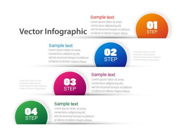 Bilgi grafikleri tasarım şablonu. 4 adım veya seçenekli iş konsepti, iş akışı düzeni, diyagram, yıllık rapor ve web tasarımı için kullanılabilir. Yaratıcı pankart, etiket vektörü