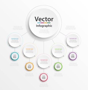 5 adımlı soyut bilgi bilgisi seçenekleri şablonu. Çalışma düzeni, diyagram, iş seçenekleri, afiş, web tasarımı için kullanılabilir. Vektör Eps 10