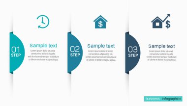 İş Bilgileri Şablonu. Simgeli vektör tasarımı ve 3 seçenek veya adım. İş akışı düzeni, diyagram, sayı seçenekleri, web tasarımı için kullanılabilir