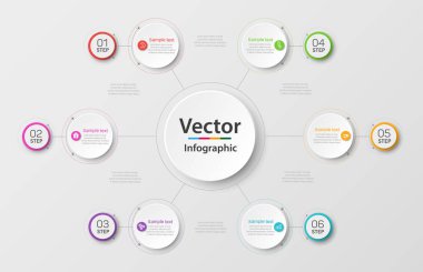 6 adım, seçenek, parça ya da süreç içeren vektör iş bilgi şablonu