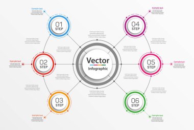 6 adım, seçenek, parça ya da süreç içeren vektör iş bilgi şablonu