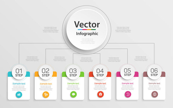 Vector business infographic template with 6 steps, options, parts or processes