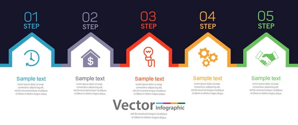 5つのオプション ステップまたはプロセスを備えたインフォグラフィックベクトルデザインテンプレートは ワークフローレイアウト 年次レポート Webデザインに使用できます — ストックベクタ