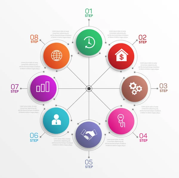 Concepto Creativo Para Diagrama Infografía Con Pasos Opciones Piezas Procesos — Vector de stock