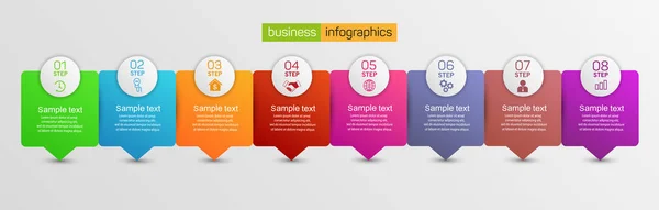 Simge ve 8 seçenek veya adımlı ticari bilgi şablonu 