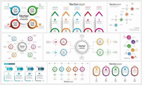 Coleção Infográficos Coloridos Pode Ser Usado Para Layout Fluxo Trabalho — Vetor de Stock