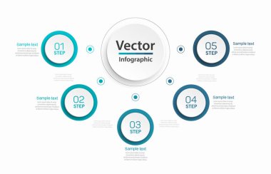 İş için 5 adımlı modern vektör bilgi şablonu. İş akışı düzeni, diyagram, yıllık rapor ve web tasarımı için kullanılabilir. 5 seçeneği ya da süreci olan konsept ögesi  