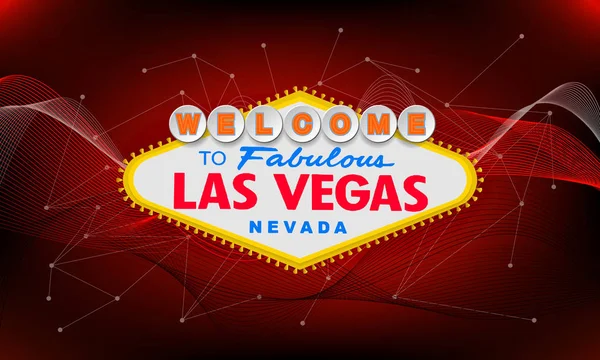 Klasik retro hoş geldiniz Las Vegas renkli arka plan üzerinde oturum açın. Basit modern vektör stili çizim. Kırmızı — Stok Vektör
