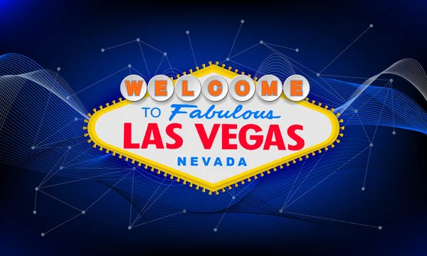 Classico retrò Benvenuti a Las Vegas segno su sfondo colorato. Semplice illustrazione moderna in stile vettoriale. Blu — Vettoriale Stock