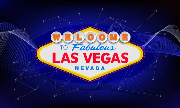 Rétro classique Bienvenue à Las Vegas signe sur fond coloré. Illustration simple de style vectoriel moderne. Bleu — Image vectorielle