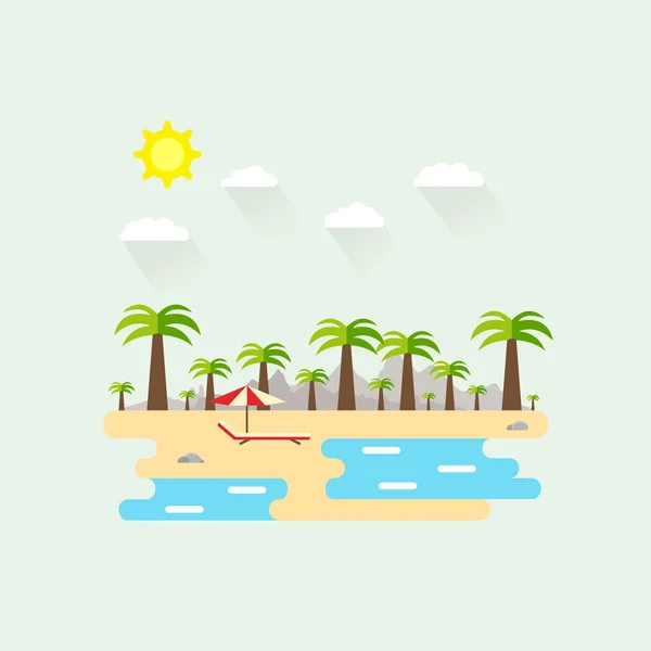 Illustration Beautiful Beach Scene Summer Landscape Flat Style Sunny Day — Stock Vector