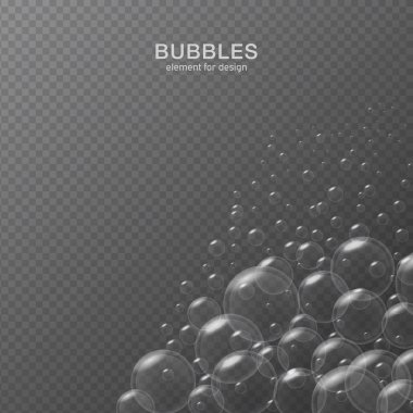 Yansıması ile şeffaf arka plan üzerinde beyaz su kabarcıkları. Ayarlayın. Vektör çizim.