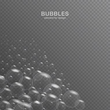Yansıması ile şeffaf arka plan üzerinde beyaz su kabarcıkları. Ayarlayın. Vektör çizim.