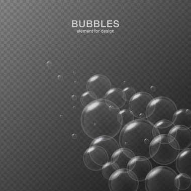 Yansıması ile şeffaf arka plan üzerinde beyaz su kabarcıkları. Ayarlayın. Vektör çizim.