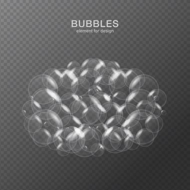 Yansıması ile şeffaf arka plan üzerinde beyaz su kabarcıkları. Ayarlayın. Vektör çizim.