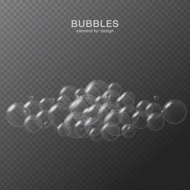 Yansıması ile şeffaf arka plan üzerinde beyaz su kabarcıkları. Ayarlayın. Vektör çizim.