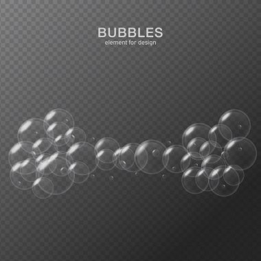 Yansıması ile şeffaf arka plan üzerinde beyaz su kabarcıkları. Ayarlayın. Vektör çizim.