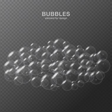 Yansıması ile şeffaf arka plan üzerinde beyaz su kabarcıkları. Ayarlayın. Vektör çizim.