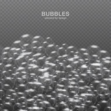 Yansıması ile şeffaf arka plan üzerinde beyaz su kabarcıkları. Ayarlayın. Vektör çizim.