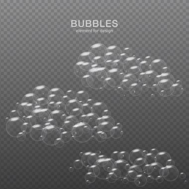 Yansıması ile şeffaf arka plan üzerinde beyaz su kabarcıkları. Ayarlayın. Vektör çizim.