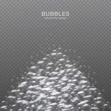 Yansıması ile şeffaf arka plan üzerinde beyaz su kabarcıkları. Ayarlayın. Vektör çizim.