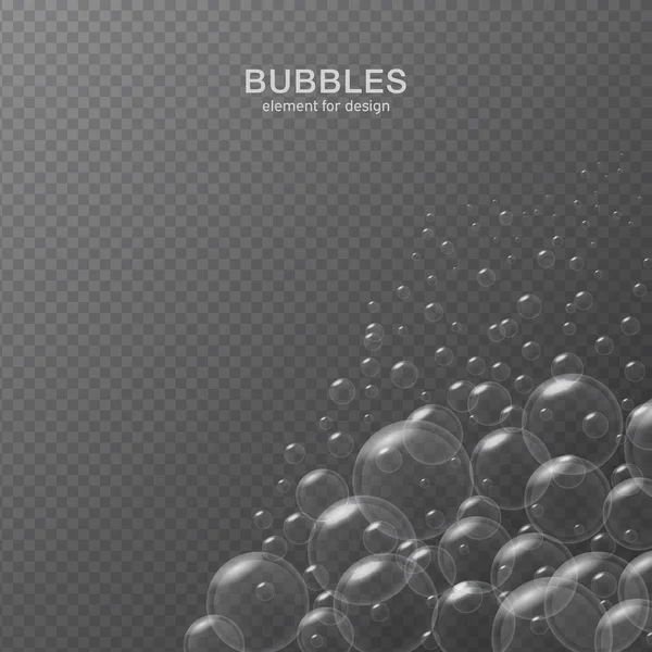 Yansıması ile şeffaf arka plan üzerinde beyaz su kabarcıkları. Ayarlayın. Vektör çizim.