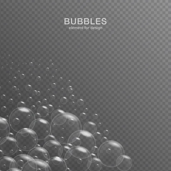 Yansıması ile şeffaf arka plan üzerinde beyaz su kabarcıkları. Ayarlayın. Vektör çizim.