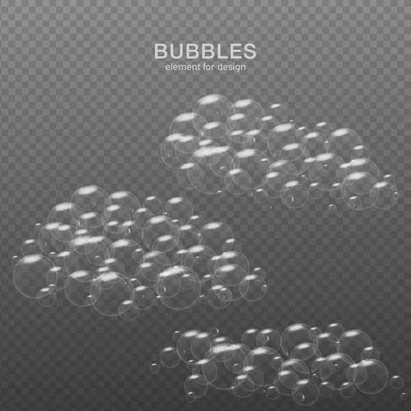Yansıması ile şeffaf arka plan üzerinde beyaz su kabarcıkları. Ayarlayın. Vektör çizim.