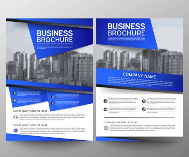 Business brochure flyer design template. Annual report. Leaflet cover presentation abstract geometric background, modern publication poster magazine, layout in A4 size. Set. Blue. Vector eps10.