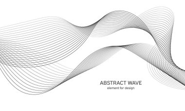 Tasarım için soyut dalga elemanı. Dijital frekans dengeleyici. Tarzlanmış çizgi sanat arka planı. Vektör çizimi. Karıştırma aracı kullanılarak oluşturulan çizgilerle dalga. Dalgalı kıvrımlı çizgi, düz çizgi