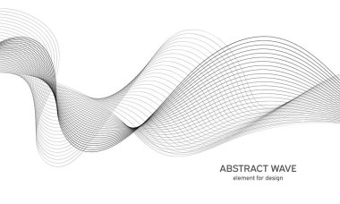 Tasarım için soyut dalga elemanı. Dijital frekans dengeleyici. Tarzlanmış çizgi sanat arka planı. Vektör çizimi. Karıştırma aracı kullanılarak oluşturulan çizgilerle dalga. Dalgalı kıvrımlı çizgi, düz çizgi