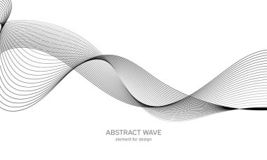 Tasarım için soyut dalga elemanı. Dijital frekans dengeleyici. Tarzlanmış çizgi sanat arka planı. Vektör çizimi. Karıştırma aracı kullanılarak oluşturulan çizgilerle dalga. Dalgalı kıvrımlı çizgi, düz çizgi.