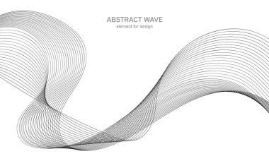 Tasarım için soyut dalga elemanı. Dijital frekans dengeleyici. Tarzlanmış çizgi sanat arka planı. Vektör çizimi. Karıştırma aracı kullanılarak oluşturulan çizgilerle dalga. Dalgalı kıvrımlı çizgi, düz çizgi.