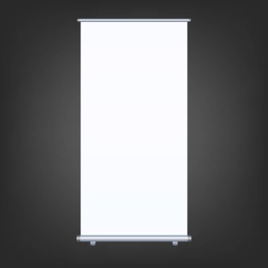 Beyaz arka plan üzerinde izole boş roll-up banner. Tasarım şablonu tasarımcıları için boş. Flipchart eğitim veya tanıtım sunumu için. Dikey. Vektör çizim Eps 10