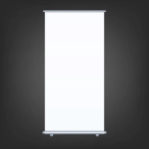 Lege roll-up banner geïsoleerd op een witte achtergrond. Ontwerpsjabloon leeg voor ontwerpers. Flipchart voor opleiding of promotionele presentatie. Verticaal. Vectorillustratie EPS-10 — Stockvector