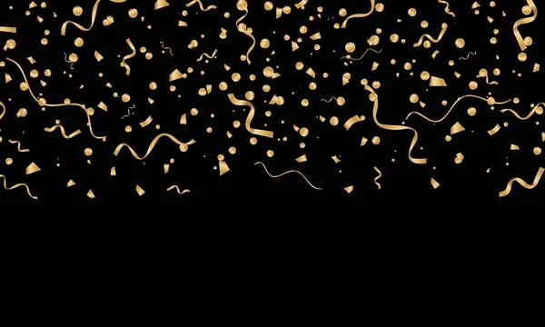 Feiern. Vektor Goldschlange und Konfetti auf schwarzem Hintergrund. — Stockvektor