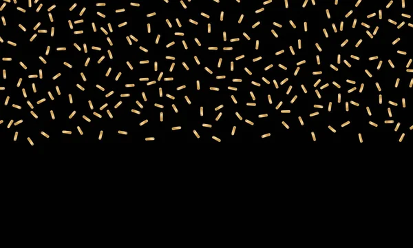 Fête. Serpentine vectorielle or et confettis sur fond noir . — Image vectorielle