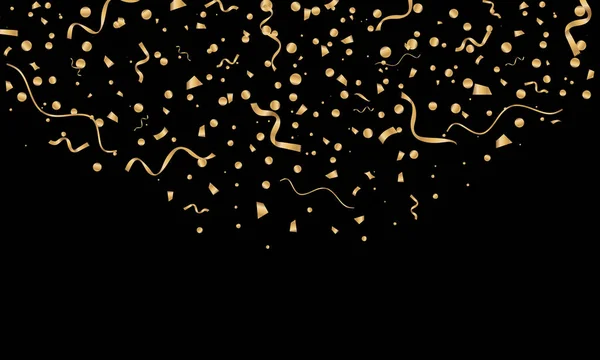Feiern. Vektor Goldschlange und Konfetti auf schwarzem Hintergrund. — Stockvektor