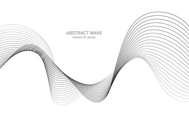 Tasarım için soyut dalga elemanı. Dijital frekans dengeleyici. Tarzlanmış çizgi sanat arka planı. Vektör çizimi. Karıştırma aracı kullanılarak oluşturulan çizgilerle dalga. Dalgalı kıvrımlı çizgi, düz çizgi.