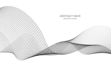 Tasarım için soyut dalga elemanı. Dijital frekans dengeleyici. Tarzlanmış çizgi sanat arka planı. Vektör çizimi. Karıştırma aracı kullanılarak oluşturulan çizgilerle dalga. Dalgalı kıvrımlı çizgi, düz çizgi.