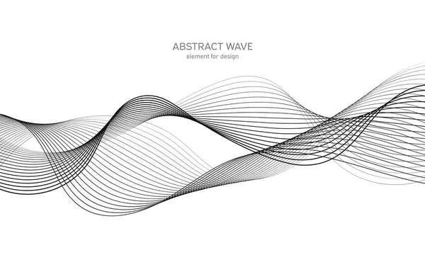 Abstraktes Wellenelement für Design. Digitaler Frequenzspurentzerrer. Stilisierte Linie Kunst Hintergrund. Vektorillustration. Welle mit Linien, die mit dem Überblendwerkzeug erzeugt werden. Geschwungene Wellenlinie, glatter Streifen. — Stockvektor