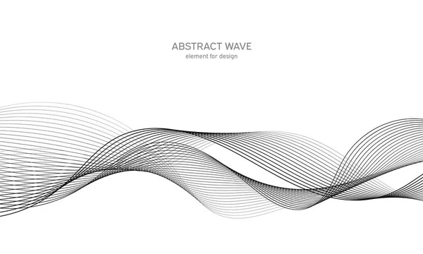 Abstract wave element for design. Digital frequency track equalizer. Stylized line art background. Vector illustration. Wave with lines created using blend tool. Curved wavy line, smooth stripe. — Stock Vector