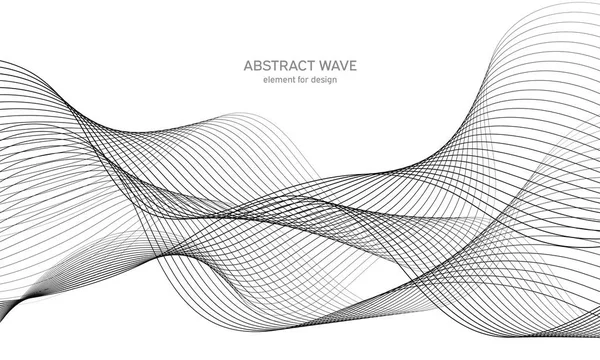 Abstraktes Wellenelement für Design. Digitaler Frequenzspurentzerrer. Stilisierte Linie Kunst Hintergrund. Vektorillustration. Welle mit Linien, die mit dem Überblendwerkzeug erzeugt werden. Geschwungene Wellenlinie, glatter Streifen. — Stockvektor