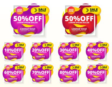 Satış afişi hazır. mega satış için soyut modern parlak grafik elementleri. İndirim 10 'a kadar 30' a 40 'a 50' ye 60 70 'e% 90 indirimli. Pankartlar süper satış için bir şablon. Kara Cuma. Vektör illüstrasyonu.