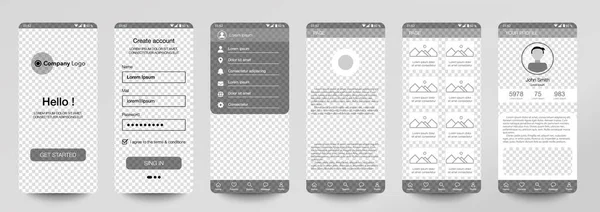 Transparentes Design Von Mobilen Apps Gui Benutzer Registrierungsbildschirme Mit Login — Stockvektor