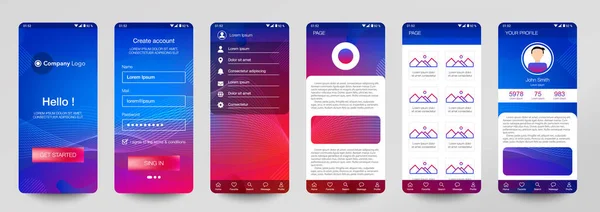 Conception Application Mobile Gui Ensemble Écrans Inscription Des Utilisateurs Avec — Image vectorielle