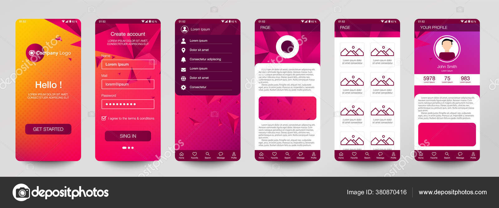 Design Mobile App Gui Set User Registration Screens Login Password Vector Image By C Uniqdes Vector Stock 380870416