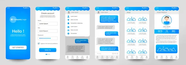 Conception Application Mobile Chat Room Gui Ensemble Écrans Inscription Des — Image vectorielle